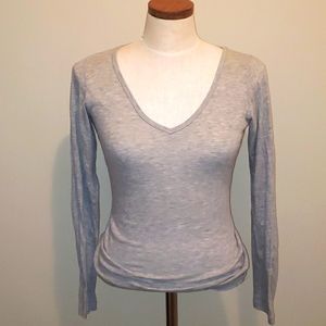 Next Level Apparel V Neck Long Sleeve Top Gray Med